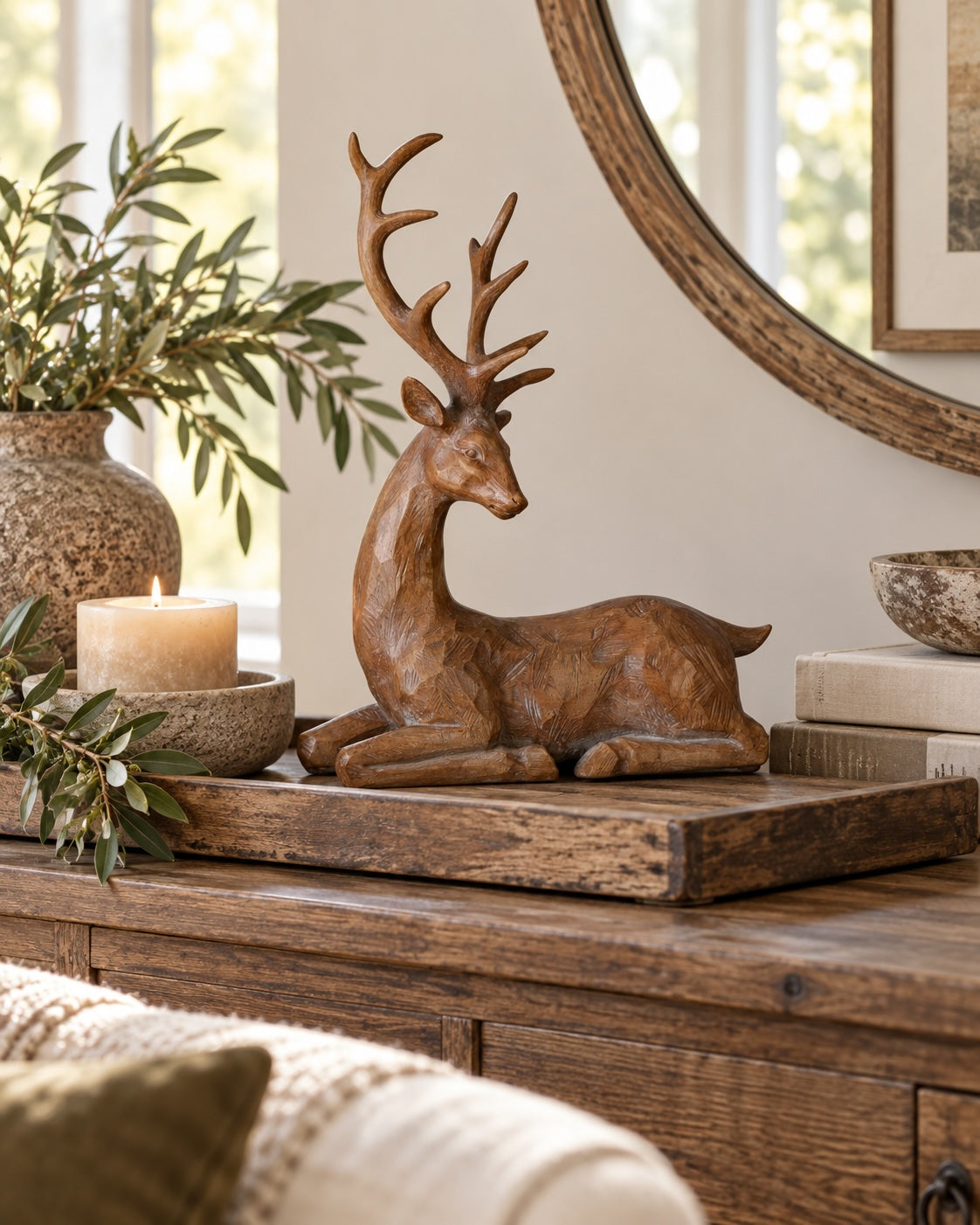 Lying Rustic Stag Reindeer - 35cm