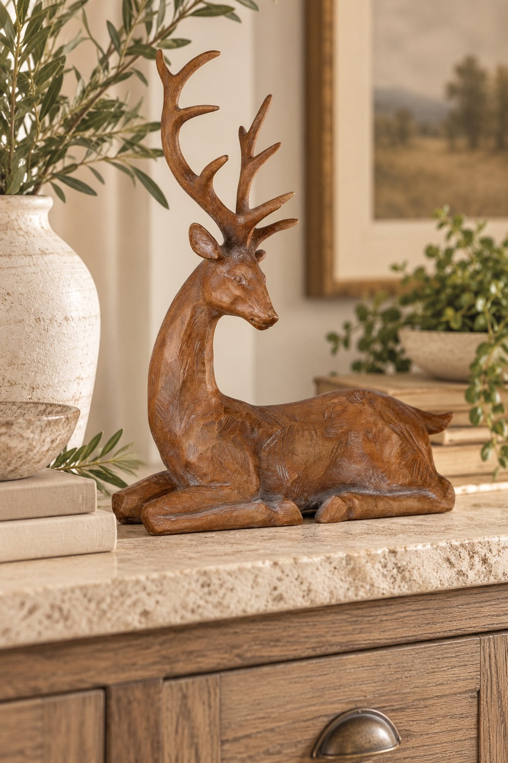Lying Rustic Stag Reindeer - 35cm