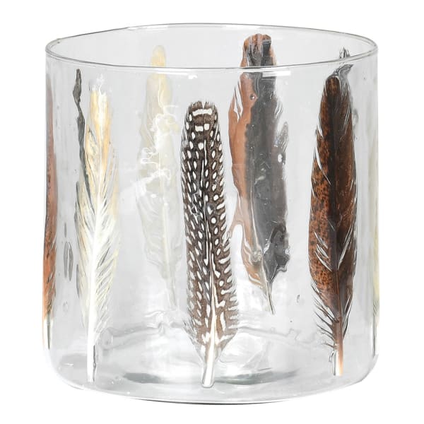 feather candle holder clear glass with real feathers