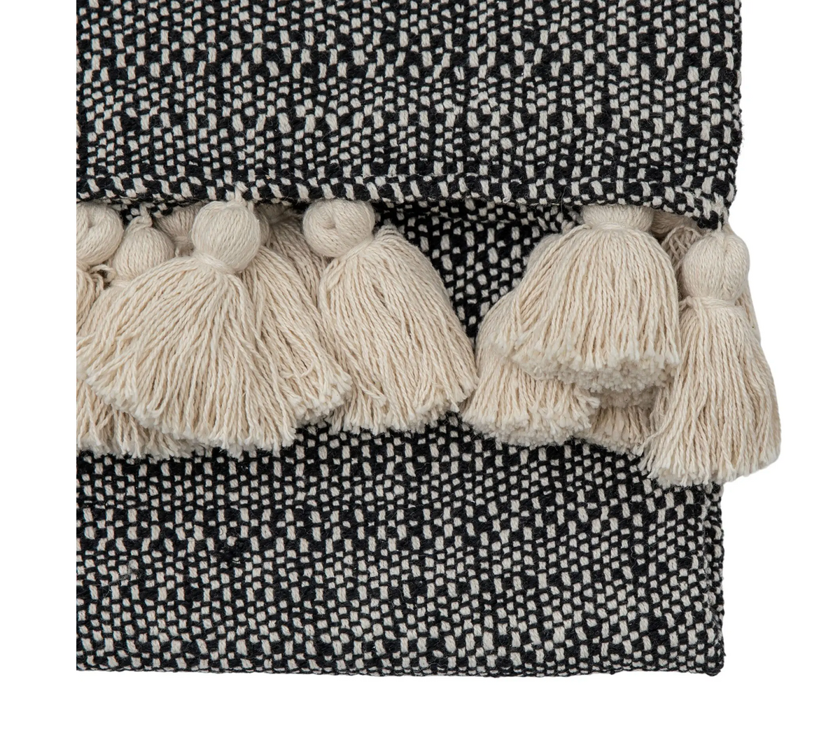 Woven Tassel Throw – Black & Cream