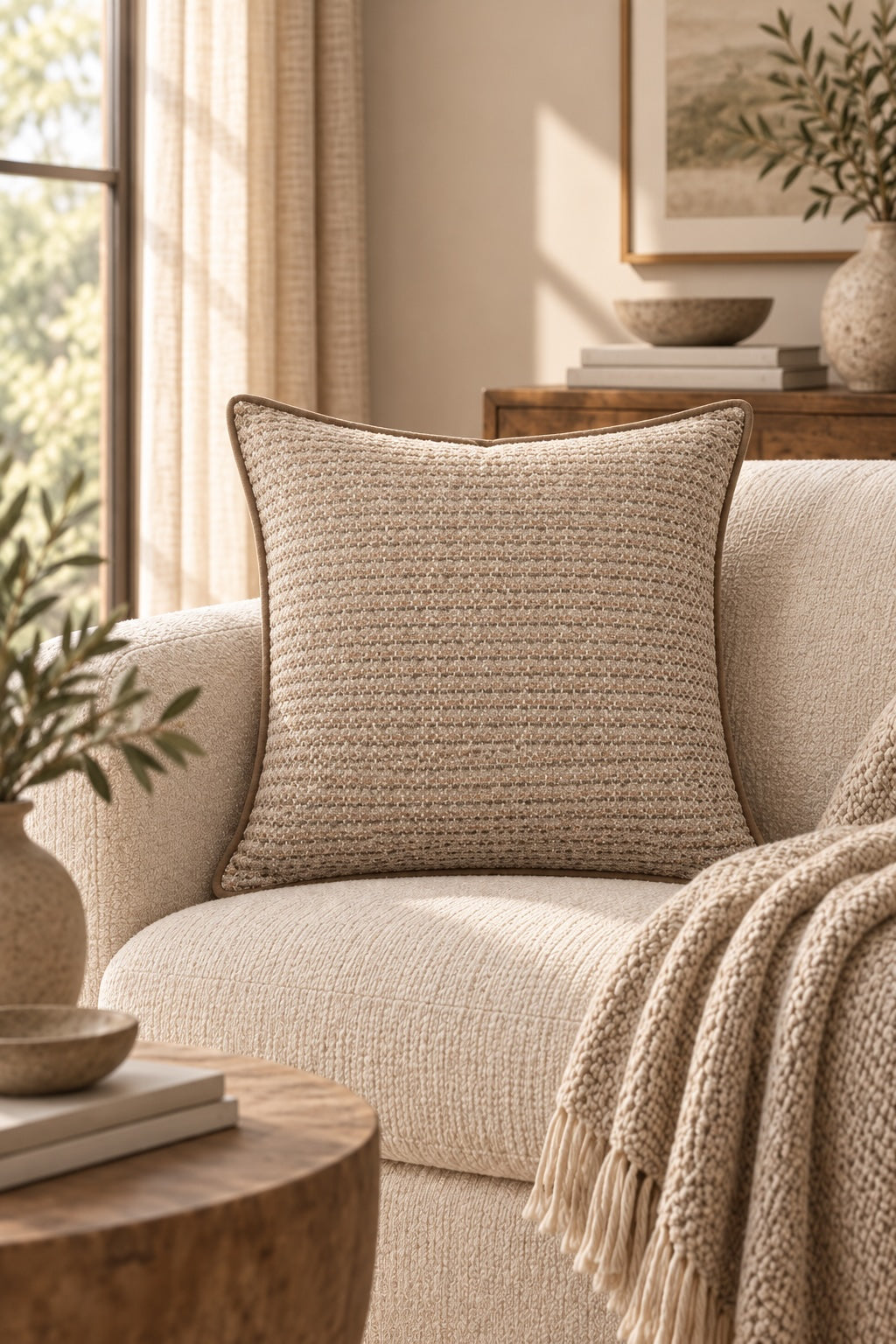 Anise Green Piped Cushion – 50cm