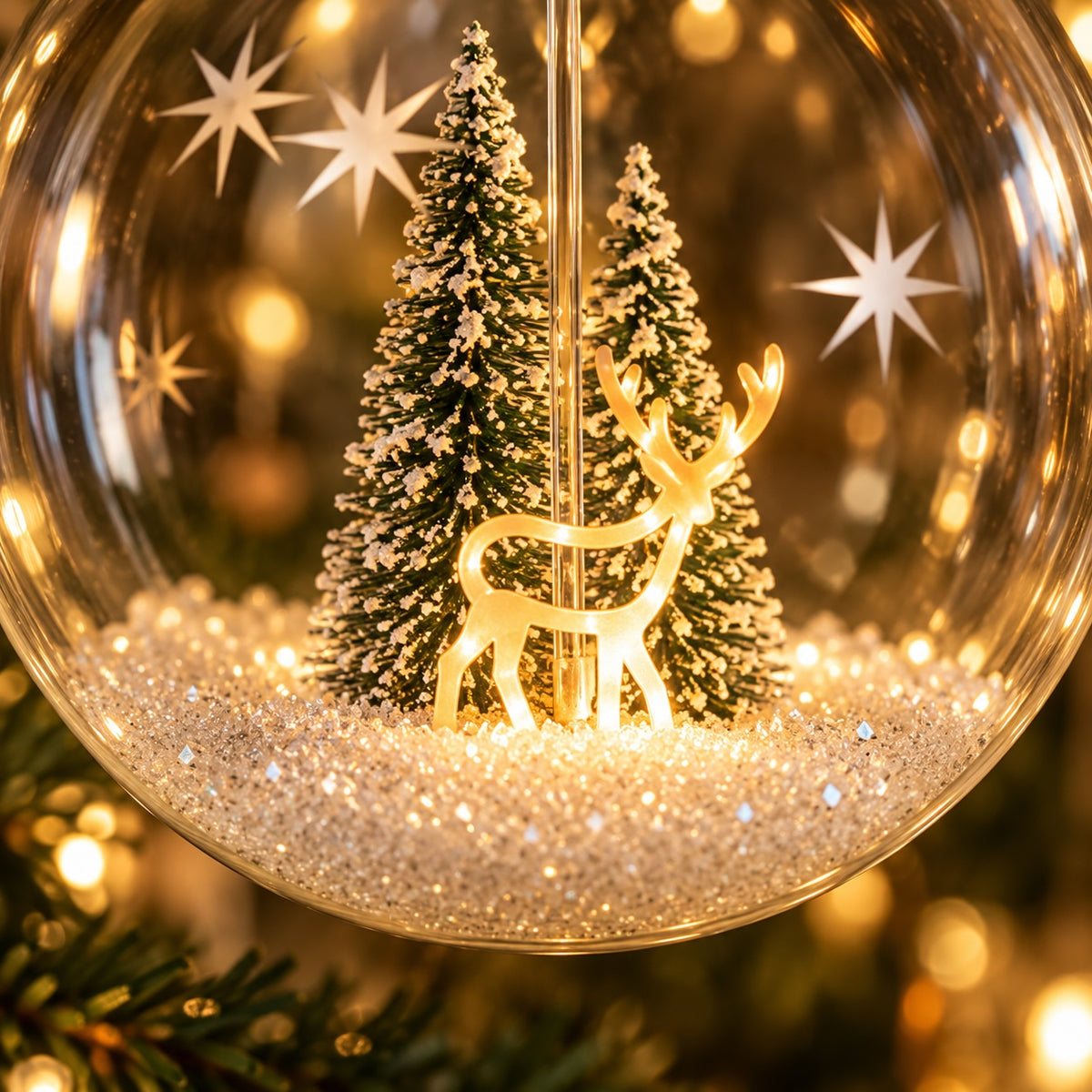 Lit Christmas Forest & Deer Glass Bauble – 15cm