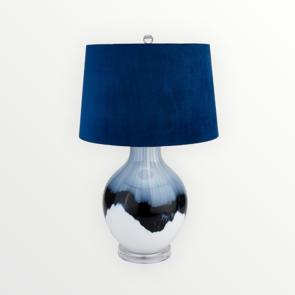 Glazed Ceramic Table Lamp With Navy Blue Lampshade