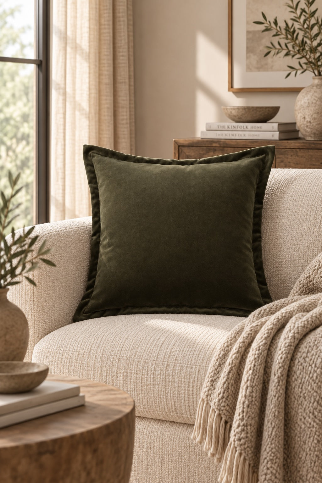 Juniper Green Velvet Cushion with Cuff – 50cm