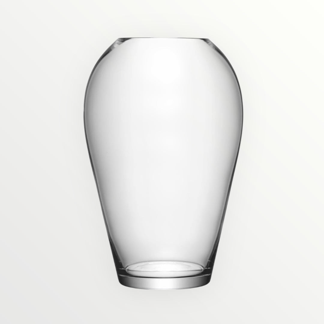 Clear glass vase on a white background