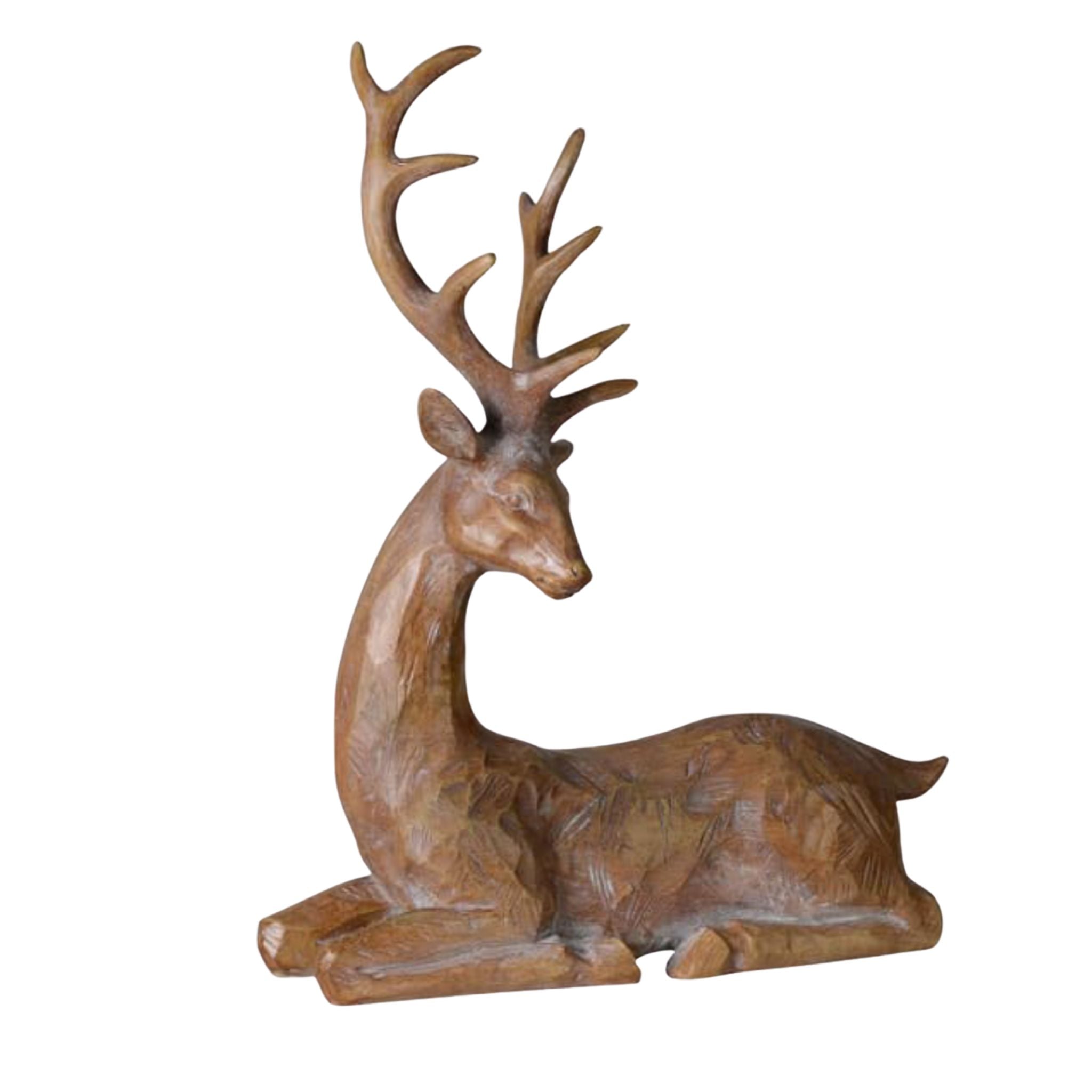 A graceful rustic stag in a sitting pose with wood effect texture