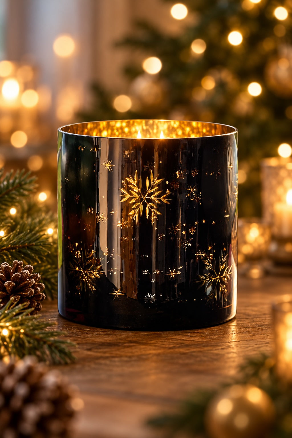 Large Snowflake Midnight Blue-Black Candle Holder