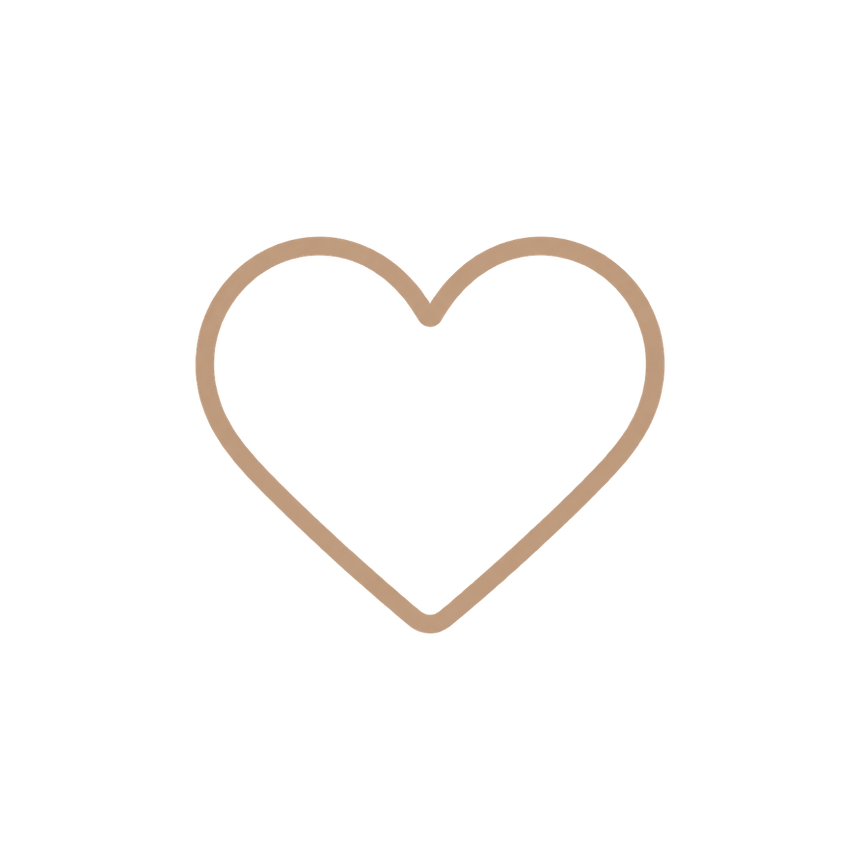 A minimalist light brown outline of a heart on a solid white background.