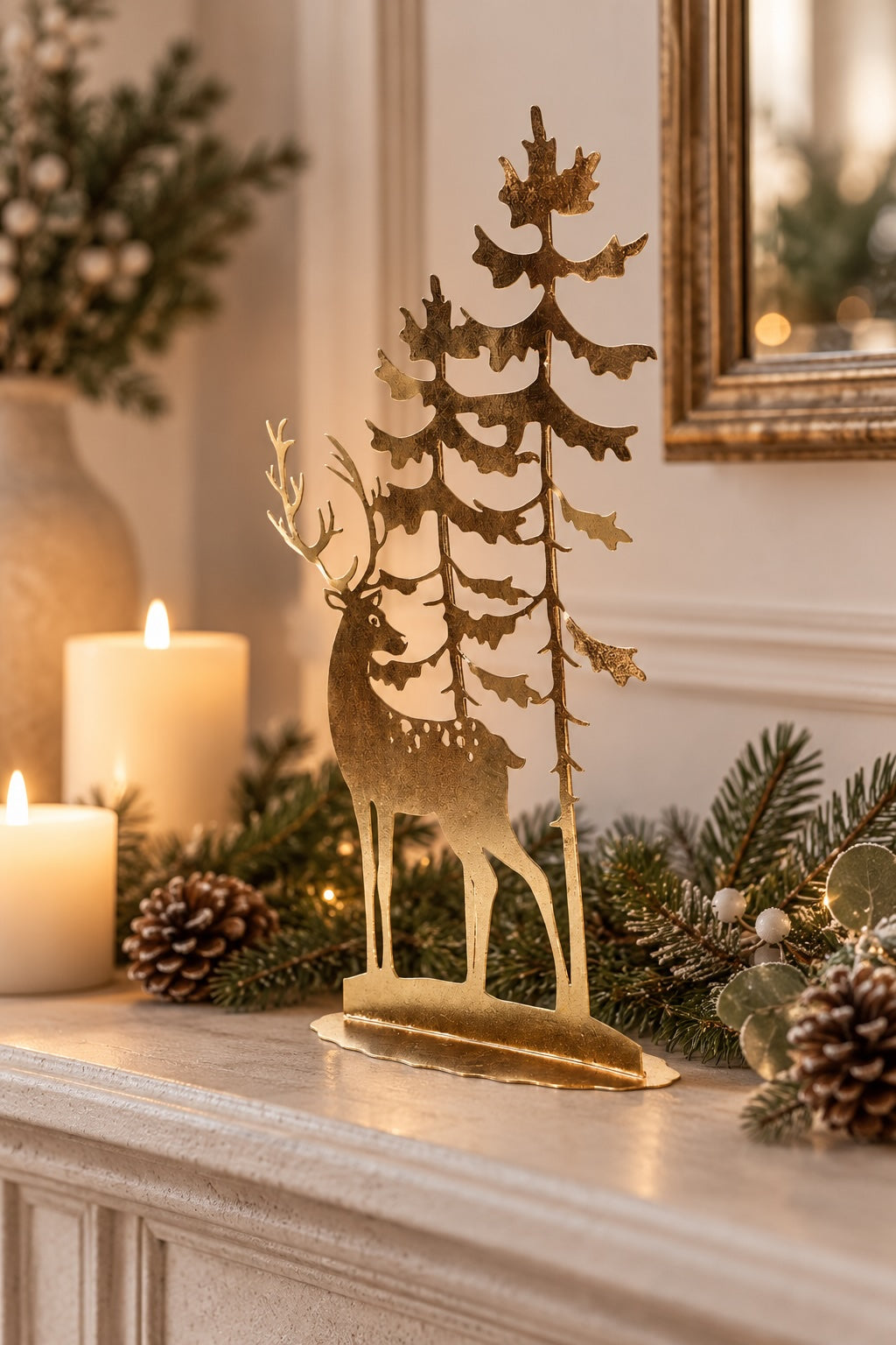 Savernake Reindeer Scene styled with candlelight and festive greenery