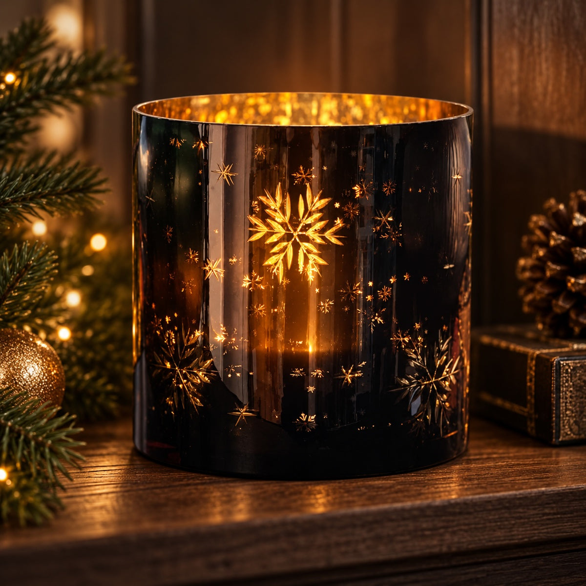 Large Snowflake Midnight Blue-Black Candle Holder