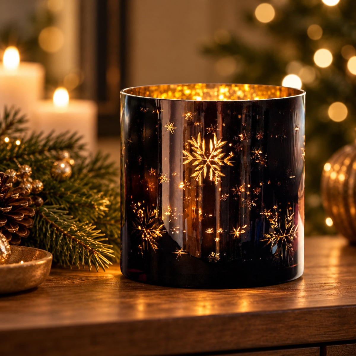 Large Snowflake Midnight Blue-Black Candle Holder