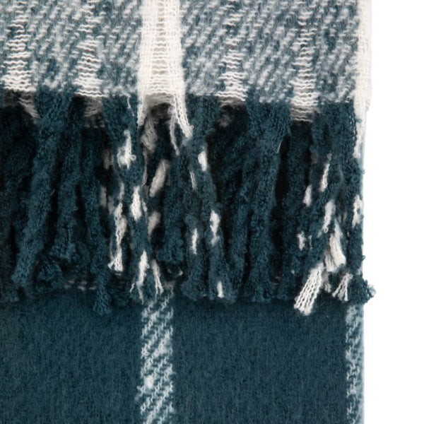 Close-up of a textured fabric with fringes on a white background