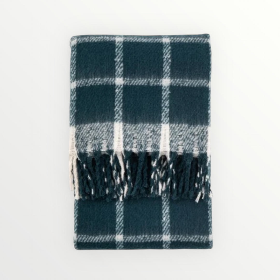 Plaid blanket with fringes on a white background