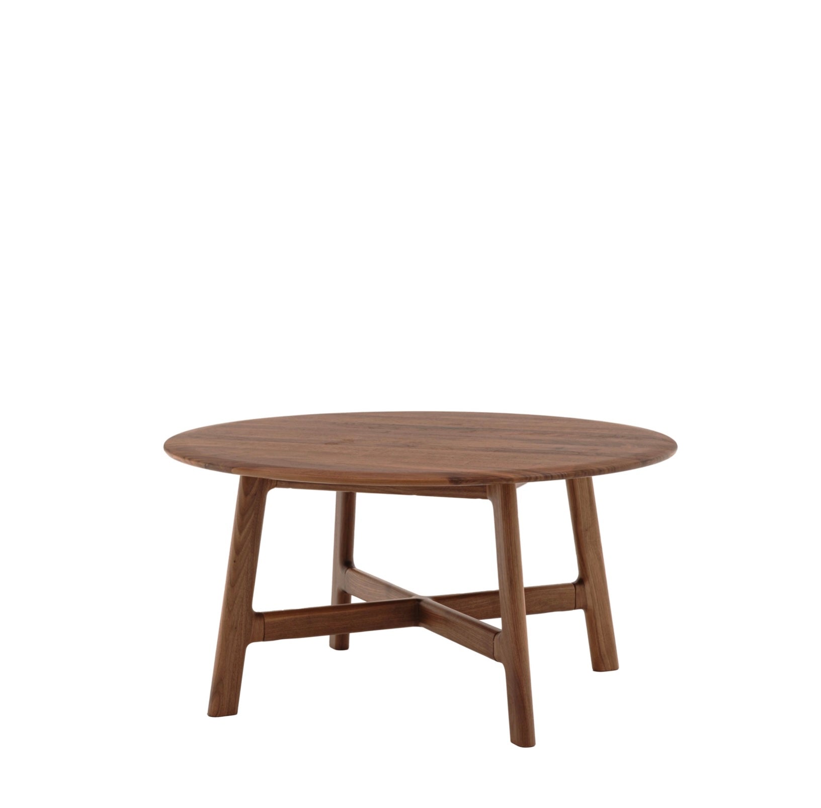 Round wooden table on a white background
