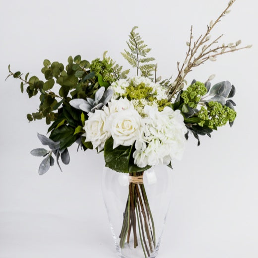 Deluxe White Roses and Hydrangea Arrangement white background