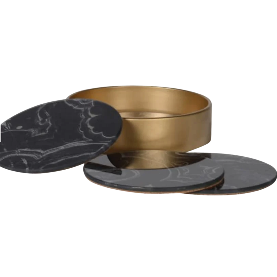 set of four coaster marble charcoal and black