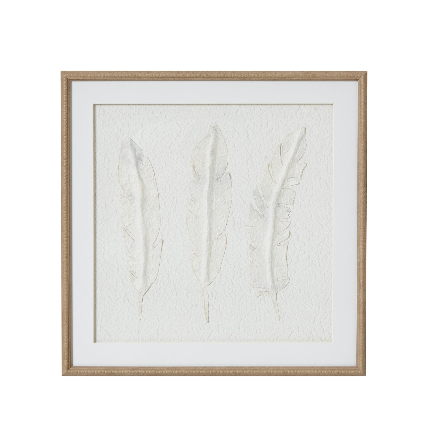 White Feathers Art Mounted In Beaded Frame
