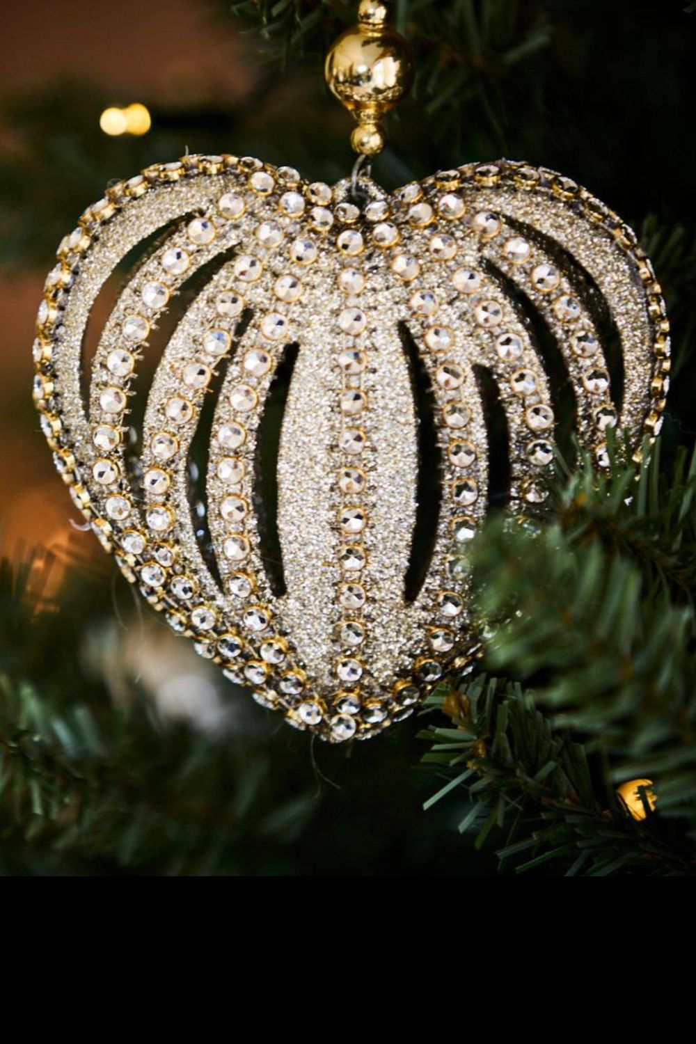 glittering heart on a christmas tree