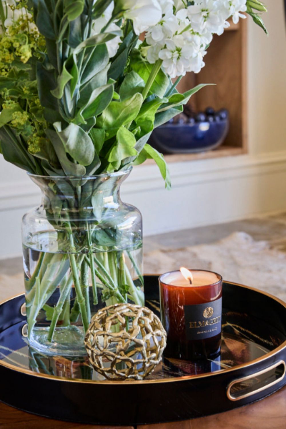 Feather Pattern Tray with Gold Accents