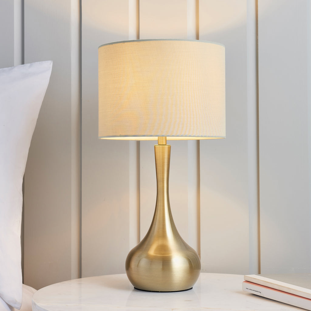 Soft Brass Table Lamp with Taupe Fabric Shade