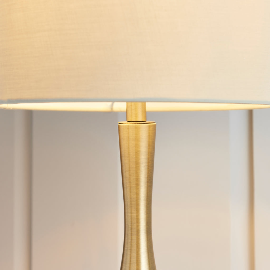 Soft Brass Table Lamp with Taupe Fabric Shade