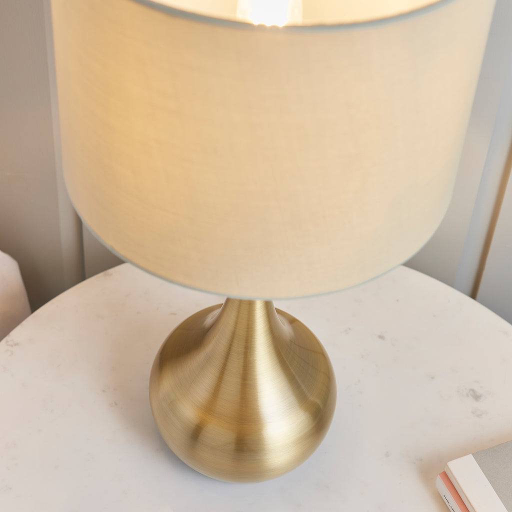 Soft Brass Table Lamp with Taupe Fabric Shade