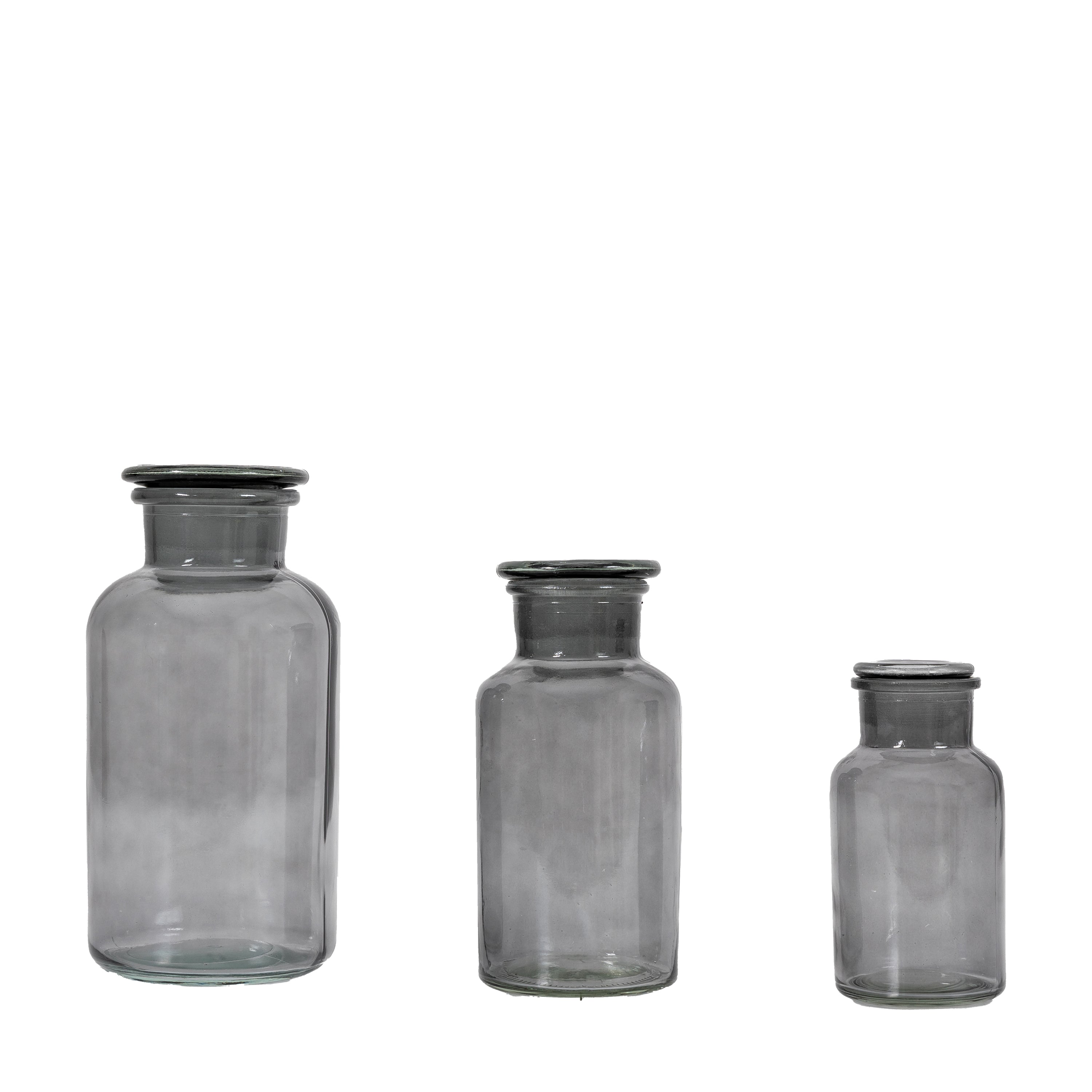 Trio of Coloured Glass Bottles in Smoky Grey