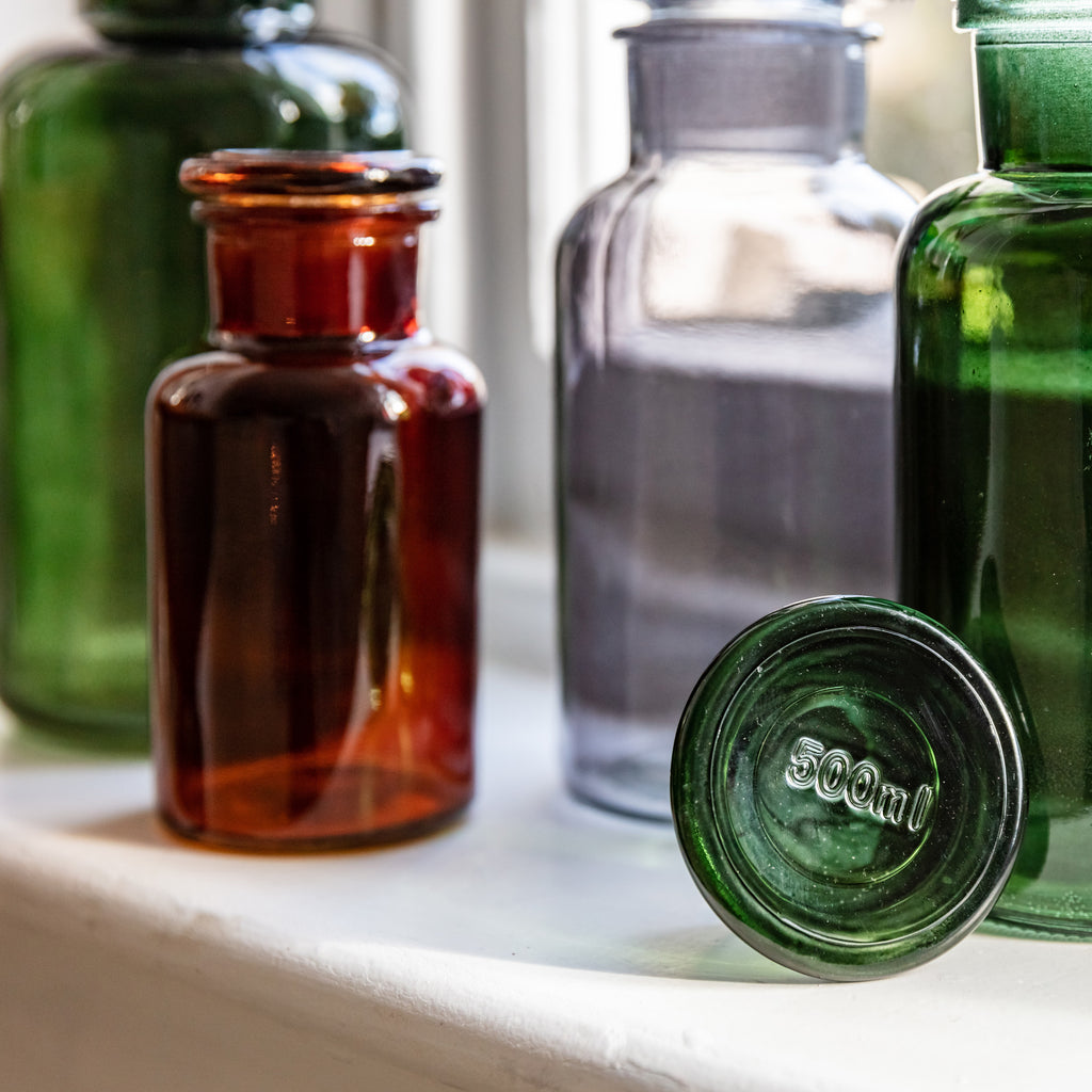 Trio of Coloured Glass Bottles in Smoky Grey