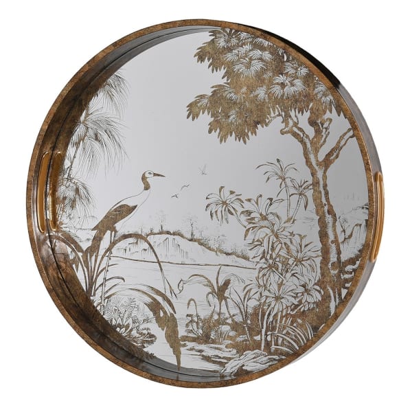 Antique Gold Grasses Tray Crane