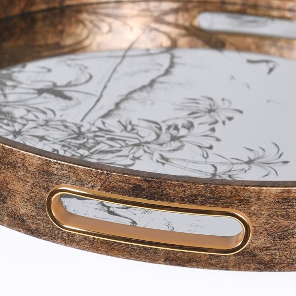 Antique Gold Grasses Tray Crane Close Up