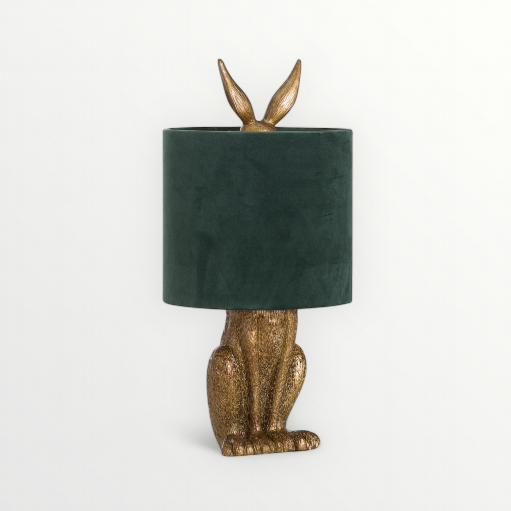 Antique Gold Hare Table Lamp With Green Velvet Shade