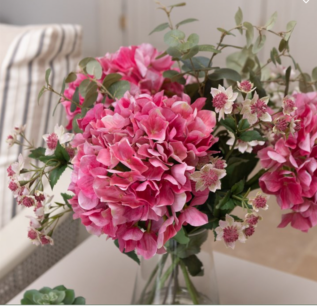 Close up Faux Hydrangea on a side table
