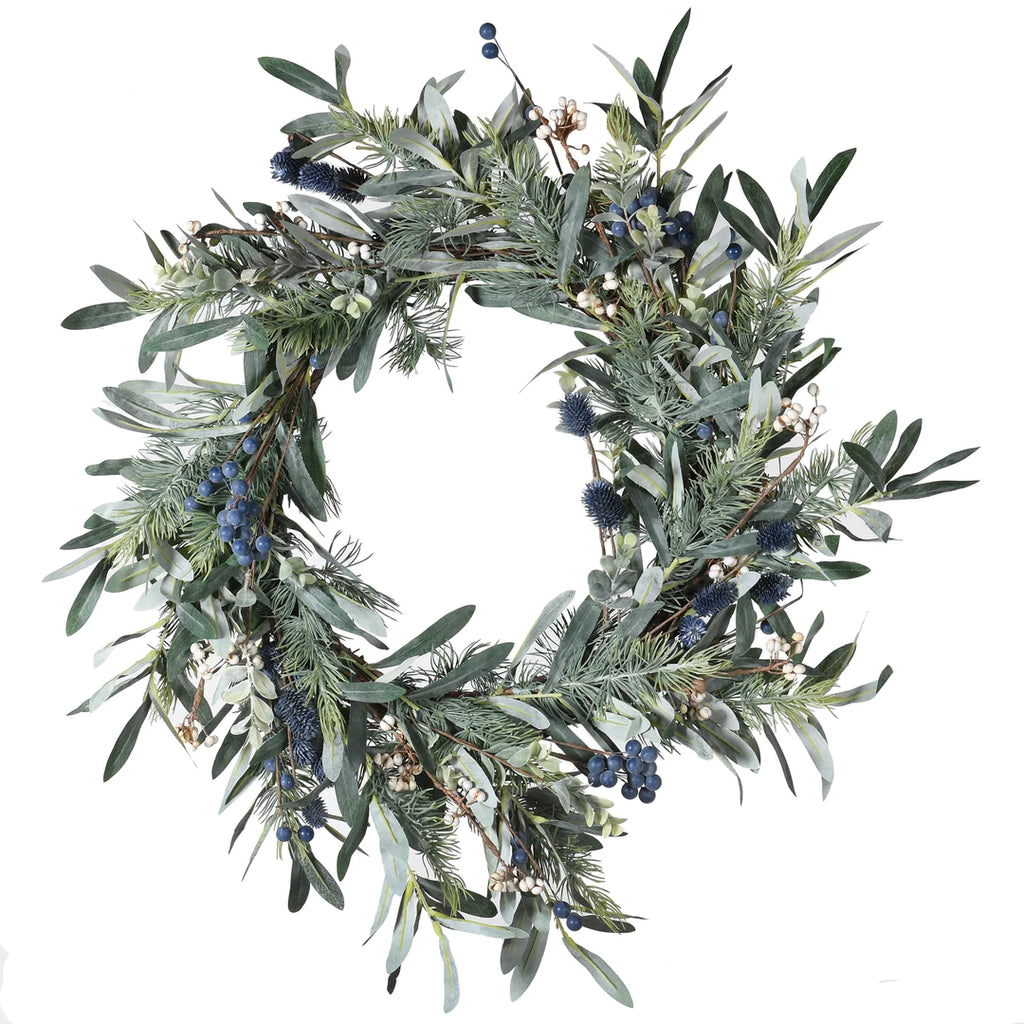 Berries and leaves Wreath 60cm with blue and white leaves