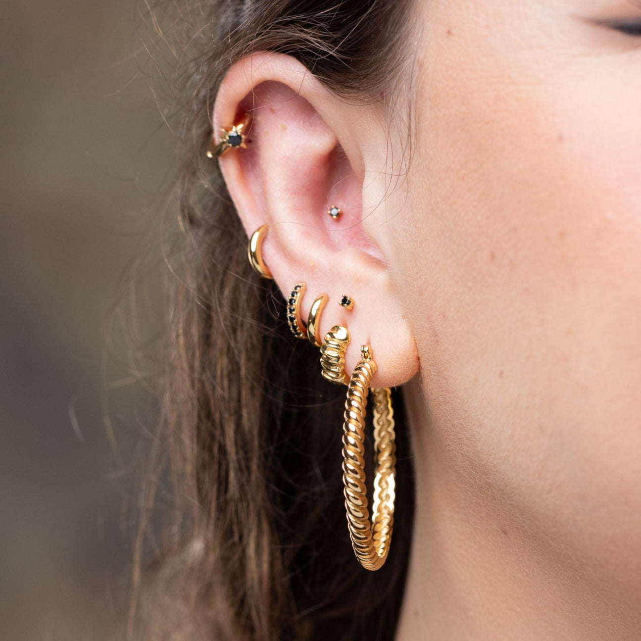 Huggie Earrings With Black Stones