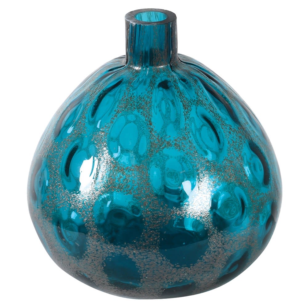 Hand Blown Blue Bubble Vase. Elm & Grey