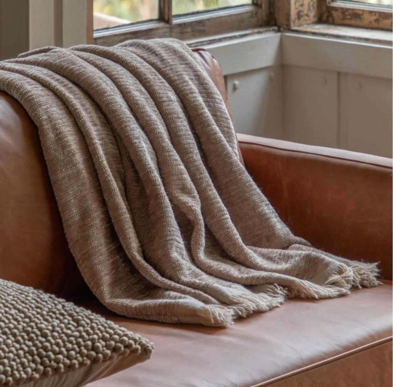 Haven Chenille Natural - Luxuriously Soft Knitted Throw