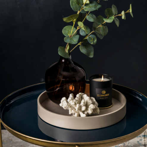 Matt Lacquered Circular Tray in Fawn