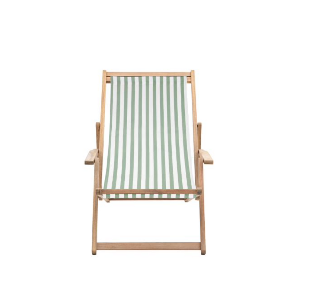 Acacia Wood Deck Chair Green Stripe – Classic Comfort for Outdoor Lounging