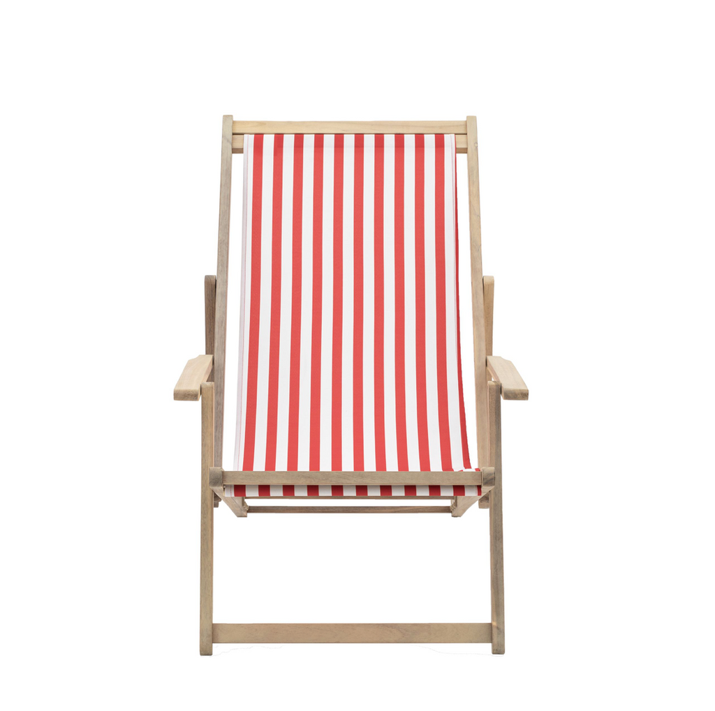 Acacia Wood Deckchair Red Stripe – Classic Comfort for Outdoor Lounging