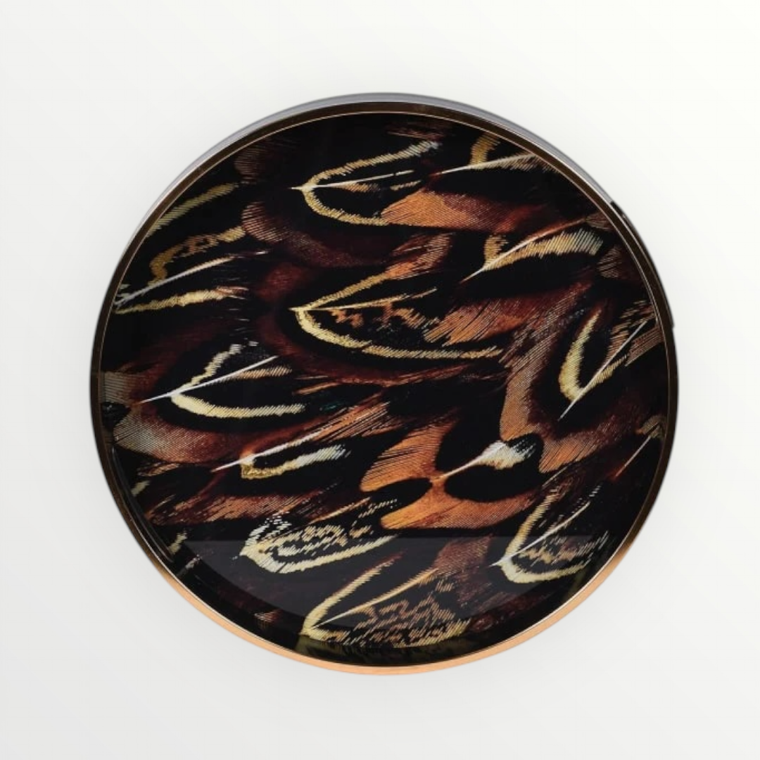 Feather Pattern Tray with Gold Accents