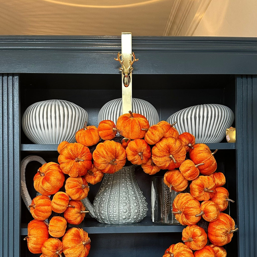 Deer Wreath Holder in Gold Pumpkins