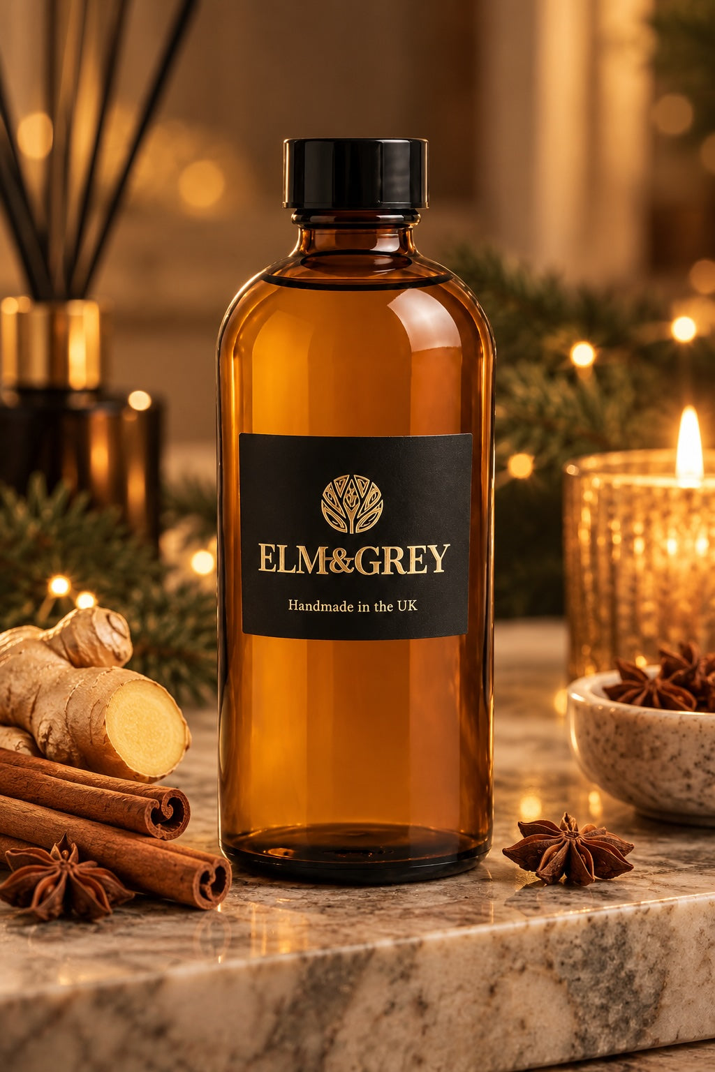 Elm & Grey Ginger Spice Cinnamon and Rich Maple reed diffuser refill