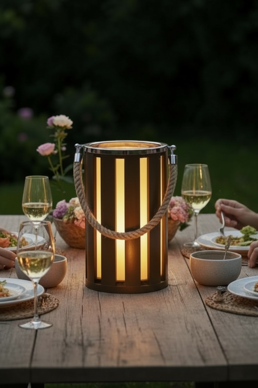 Large Hurricane Candle Holder – Handcrafted Dark Mango Wood Lantern with Frosted Glass & Rope Handle