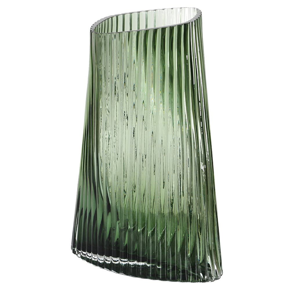 Ribbed Green Glass Vase. Elm & Grey