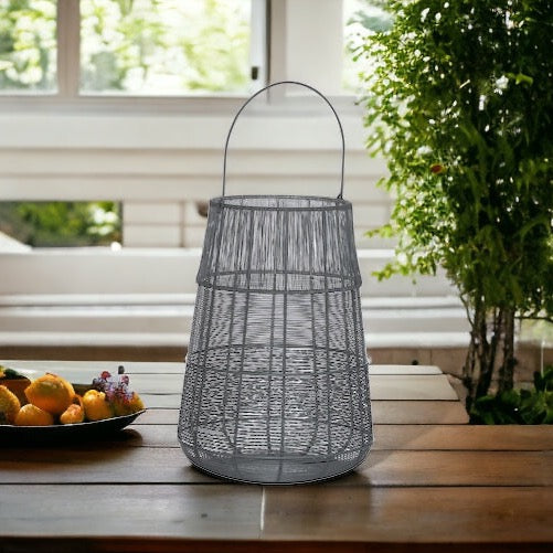 Large Wire Silver And Grey Conical Lantern