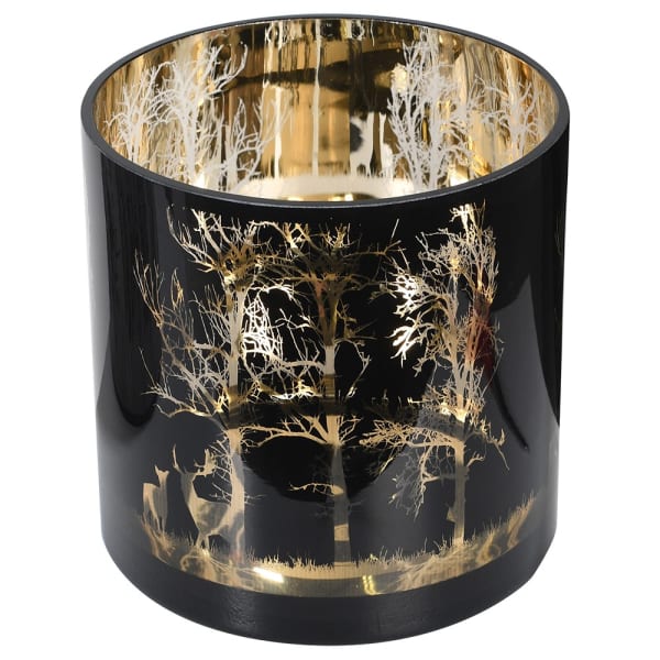 large black and gold deer forest candleholder 
