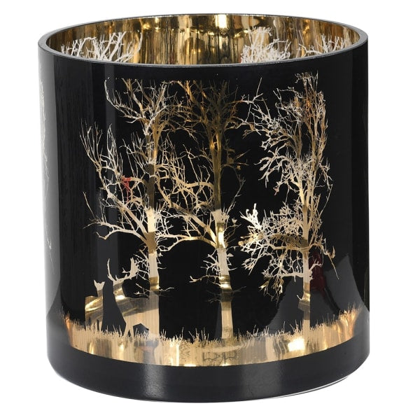 large Deer and winter trees black and gold candle holder lantern