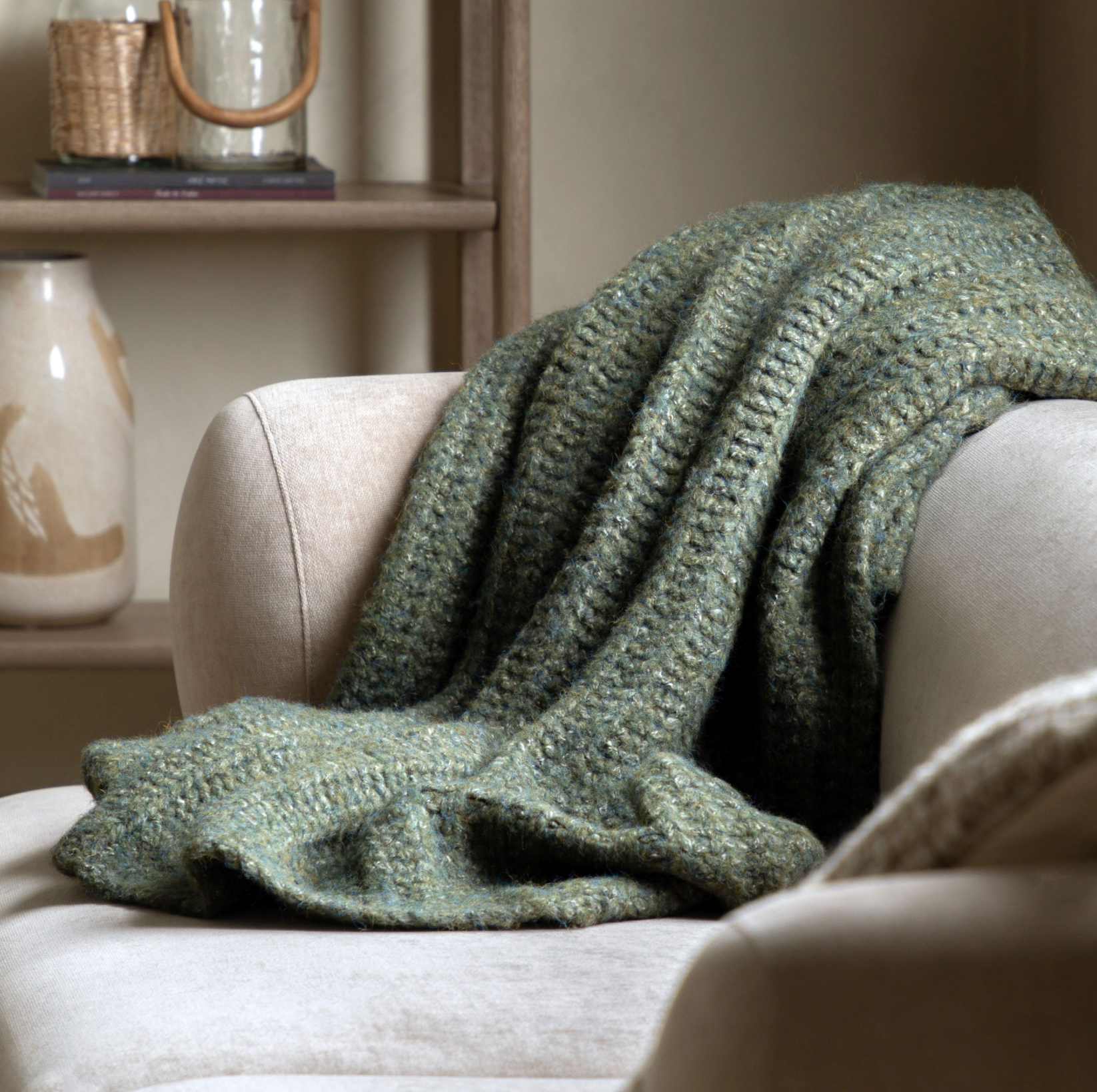 Melange Knit Throw – Khaki