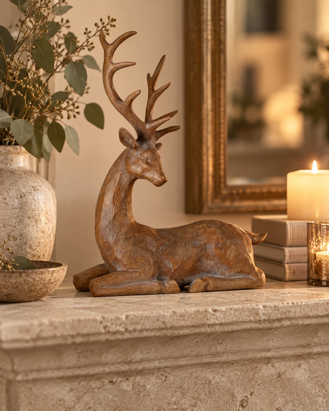Lying Rustic Stag Reindeer - 35cm