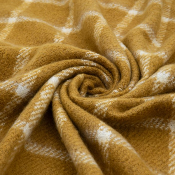 The Highland Retreat Throw – Luxurious Mohair Blanket in Mustard Check